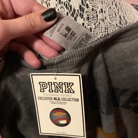 NWT Pink VS MLB Detroit tigers 3 strikes you're out cold shoulder sweatshirt S - Picture 7 of 11